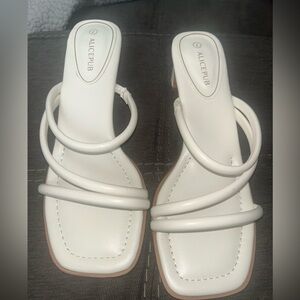 White Strappy Square-Toe Heeled Sandals